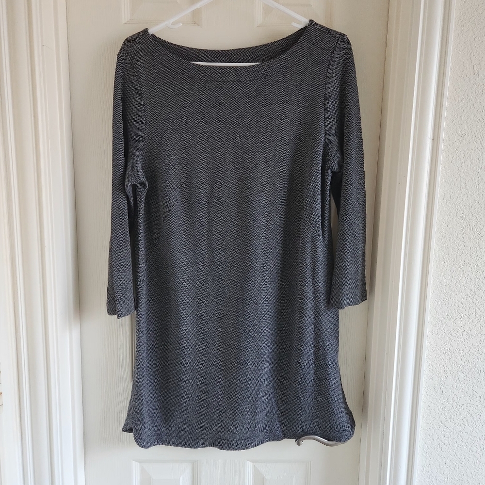 J Jill Womens Tunic Top Size S Ponte Knit Gray Herringbone Boat Neck 3/4 Sleeve - Picture 1 of 9